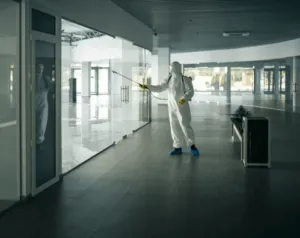 Disinfestatore che effettua una deblattizzazione in condominio